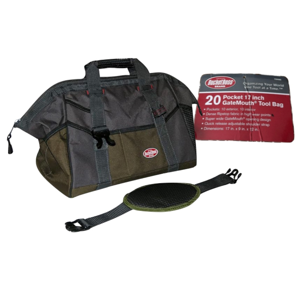 Bucket Boss Gatemouth 20 Pocket 17 Inch Tool Bag With Zipper Closure New